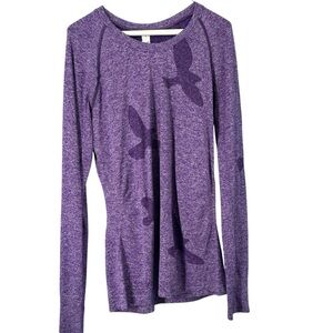 Oiselle Women's Flyte Long Sleeve Bird Running Shirt Thumbholes Purple Size XL